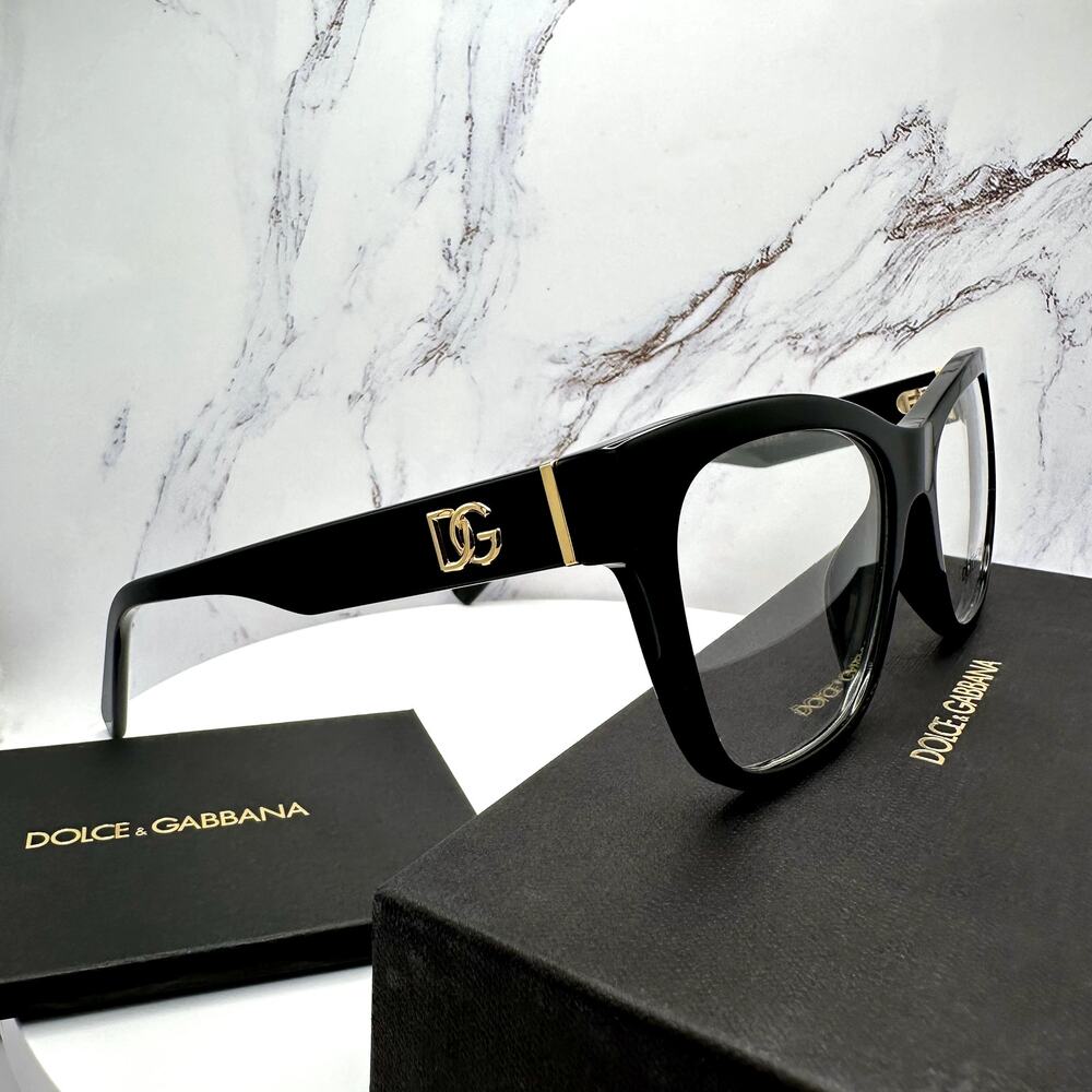 New Dolce&Gabbana Eyeglasses Black Square Gold Metal 55-18-145mm Glasses Frames - Picture 1 of 16